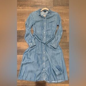 Talbots Denim Shirt Dress Womens Long Sleeve Button Down Belted Casual Size 4